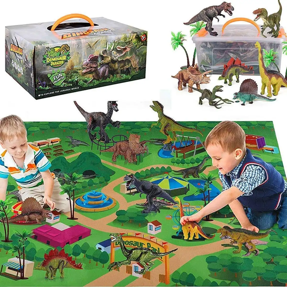 Kidst Dinosaur Toy Activity Play Set - Soft Play Mat with 9 Realistic Dino Toys