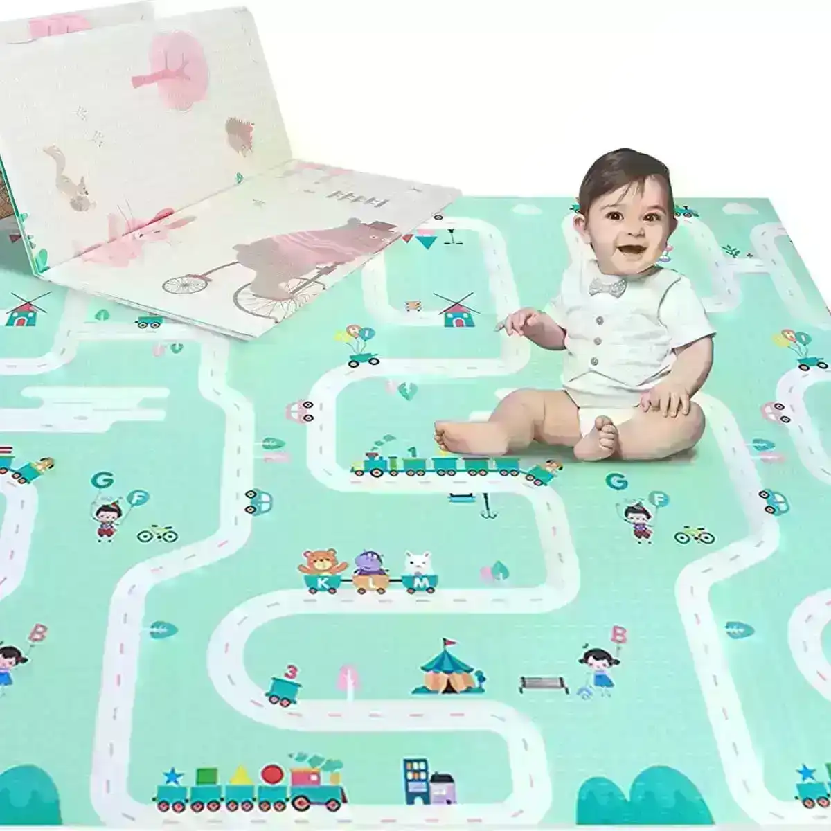 BabiesMart Baby Foldable Play Mat 1cm Thick Double-Sided, Safe & Comfortable