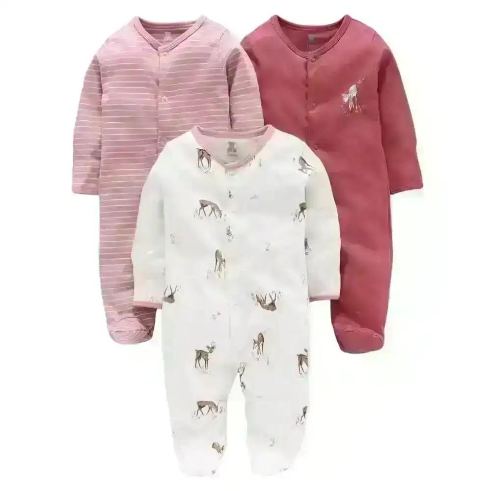 BabiesMart 3 Pack New Born Baby Clothes Unisex Full Sleeves Rompers