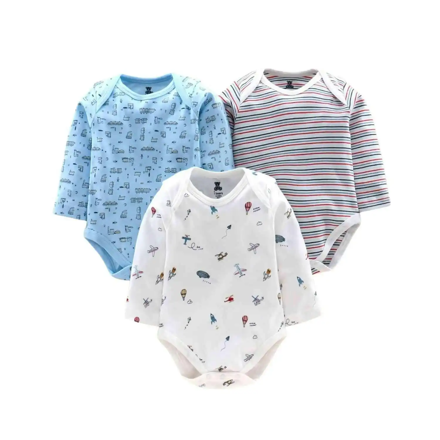 BabiesMart 3 Pack New Born Baby Clothes Unisex Full Sleeves Onesies