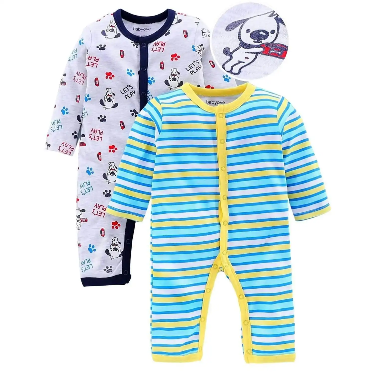 BabiesMart 2 Pack New Born Baby Clothes Unisex Full Sleeves Rompers