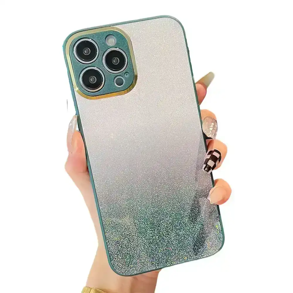 Anymob iPhone Case Green Gradient Glitter Soft Shockproof Back Cover Shell