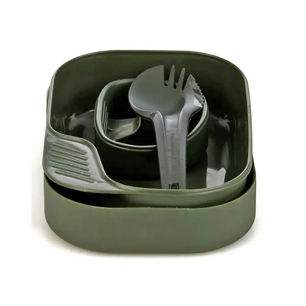 7pc Wildo Camp-A-Box Complete Camping Utensils/Bowl/Plate/Cup Dinner Set Olive