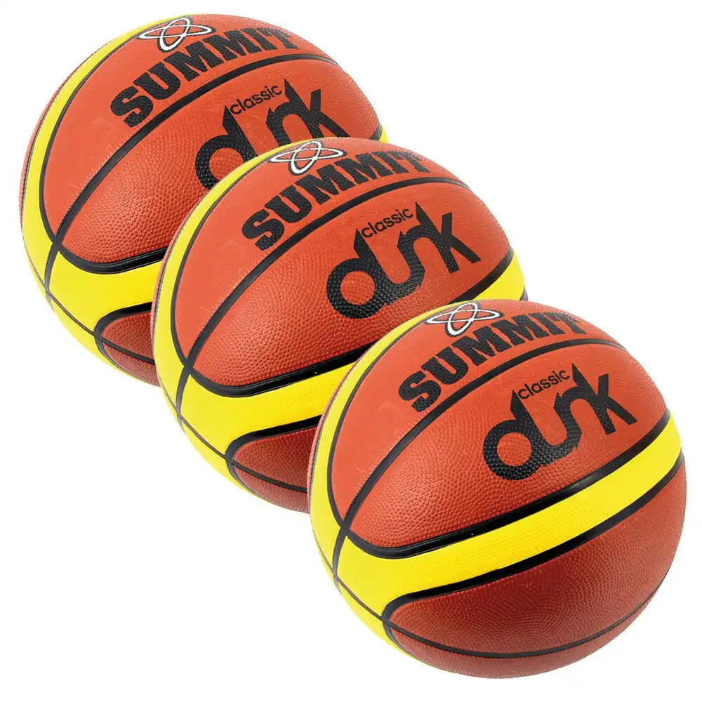 3x Summit Size 3 Classic Dunk Basketball Indoor/Outdoor Sport Rubber Ball Brown