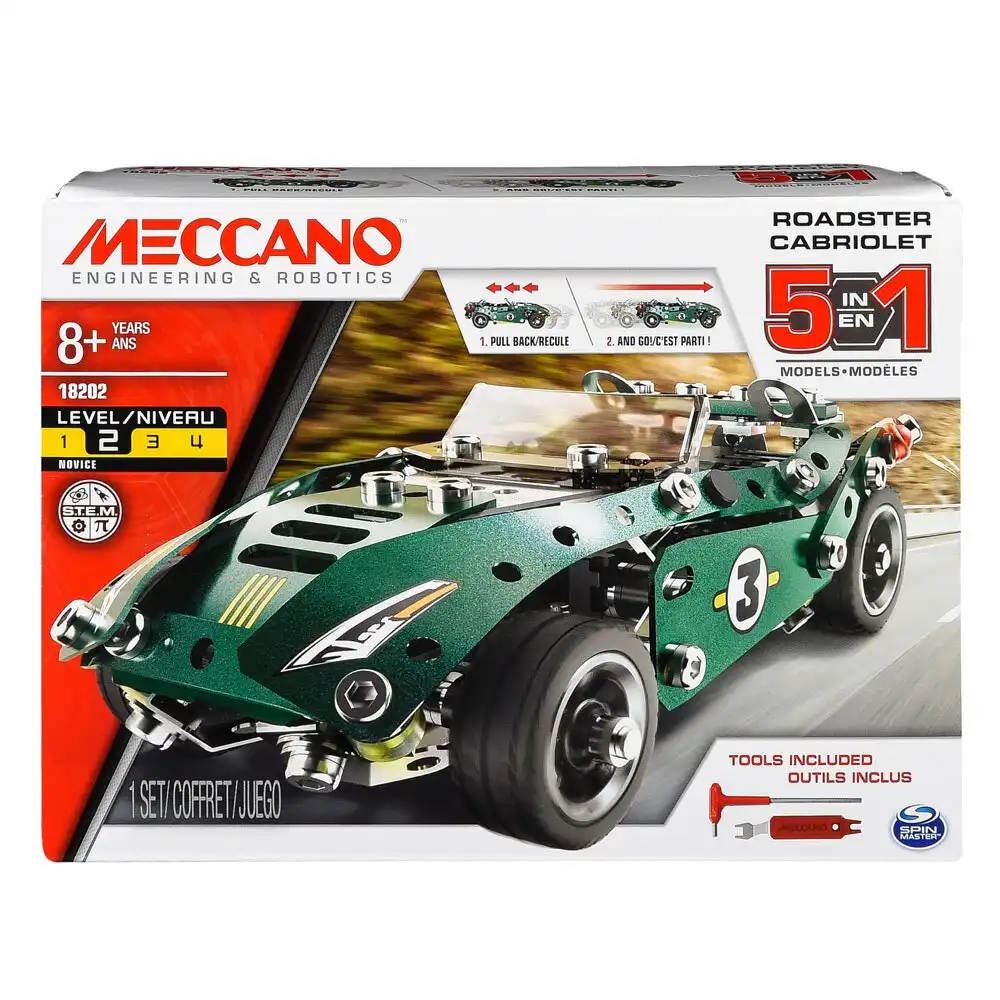 Meccano 5 Model Pull Back Car Roadster Cabriolet Kids/Child 8y+ Vehicle Toy GRN