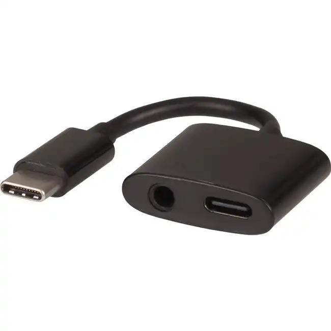 DigiTech 90mm Male USB-C to Female USB-C & 3.5mm AUX Audio Headphone Adaptor