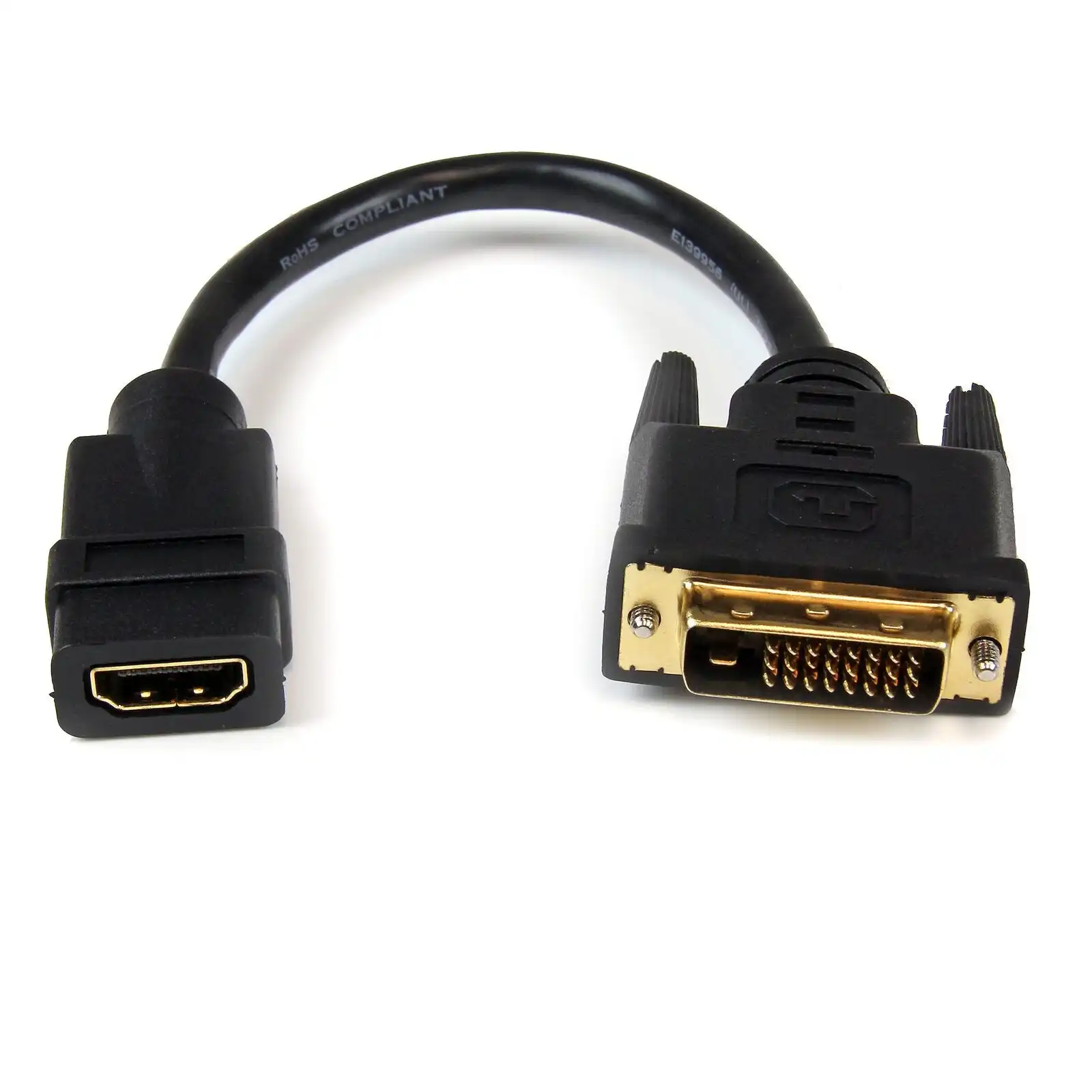Star Tech 8in Female HDMI to Male DVI-D Video Cable Adapter for Laptop Black