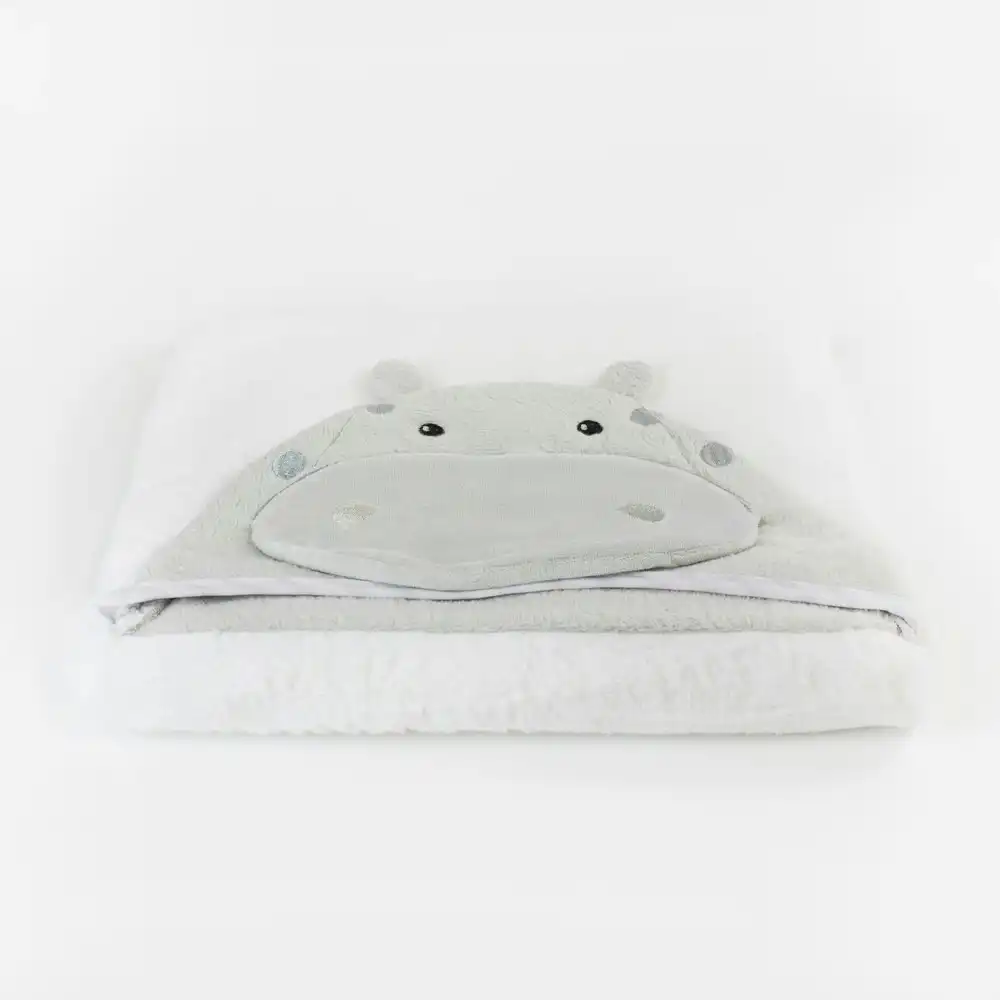 Bubba Blue Zoo Animal Hippo Hooded Baby/Newborn/Infant Plush Bath Drying Towel