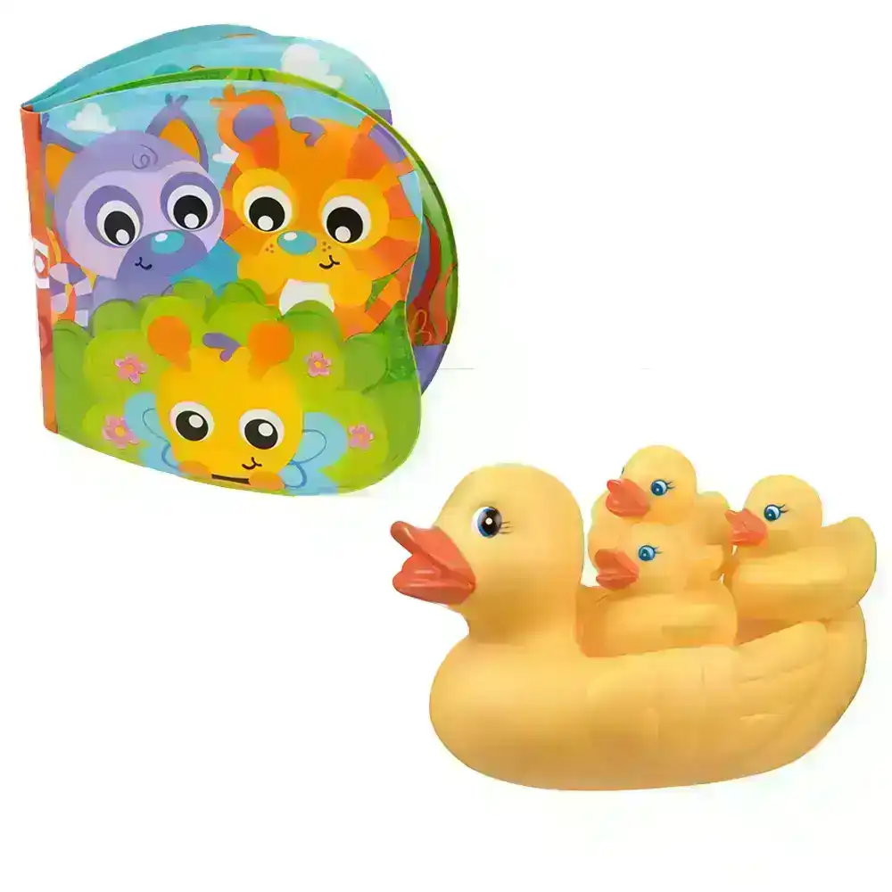 Playgro Little Bee Bath Books Bath/Water Toys for 6m+ Baby w/ 4x Rubber Ducks