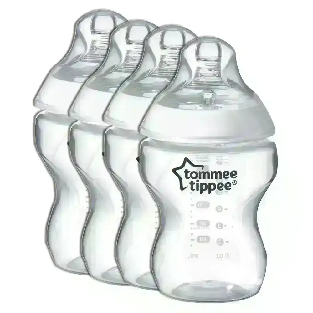4PK Tommee Tippee 260ml Feeding Bottles w/ Silicone Teat Baby/Newborn 0m+ Clear