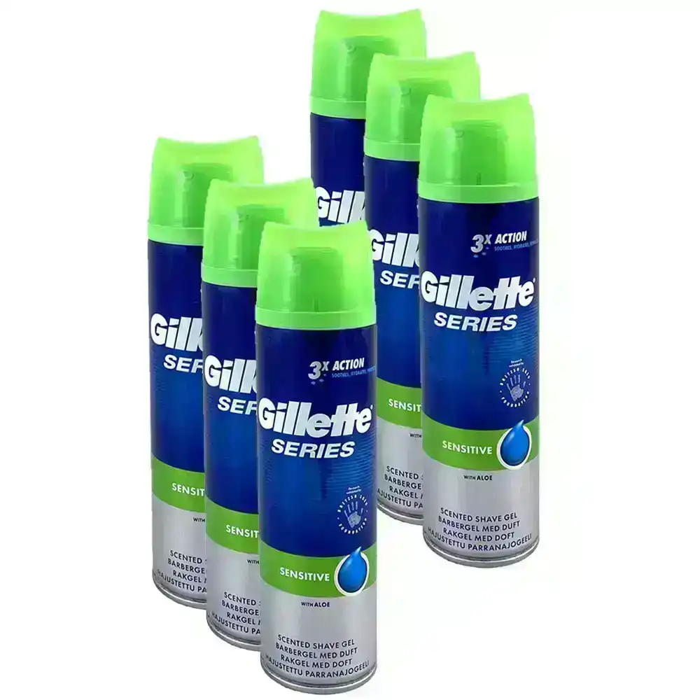 6pc Gillette Series Shaving Gel Sensitive 3x Action w/ Aloe Facial Hair 200ml
