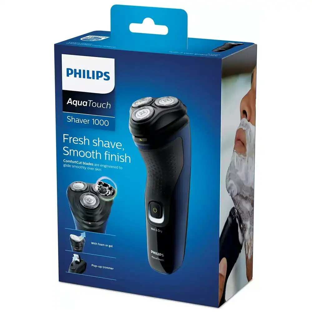 Philips Aqua Touch Electric Men Wet/Dry Shaver 1000 w/ Pop Up Trimmer Blue/Black