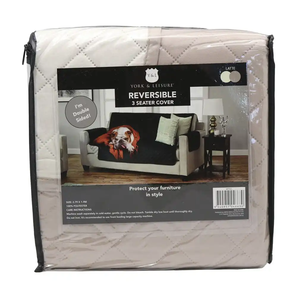 York & Leisure 2.79m Reversible 3 Seater Couch/Sofa/Chair Cover Pets/Dogs Latte