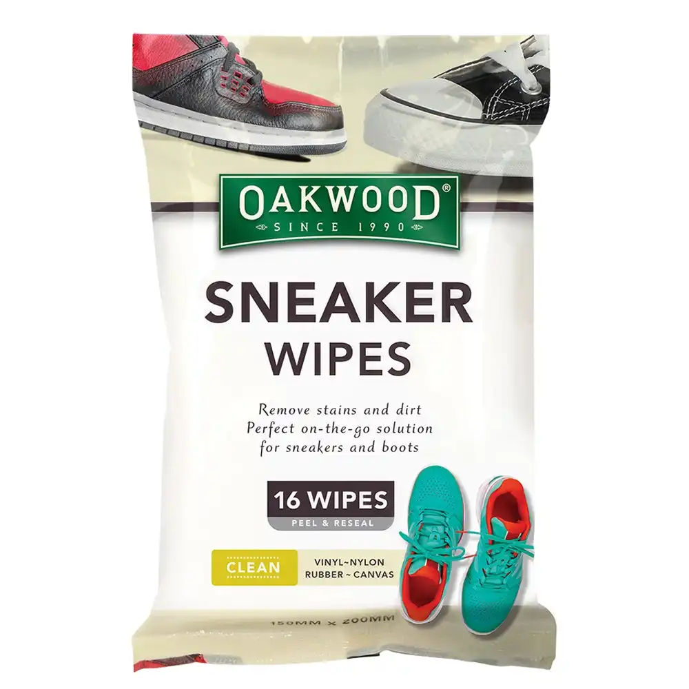 16pc Oakwood 15x20cm Sneaker Wipes Rubber/Vinyl/Nylon Stain Remover Shoe Cleaner