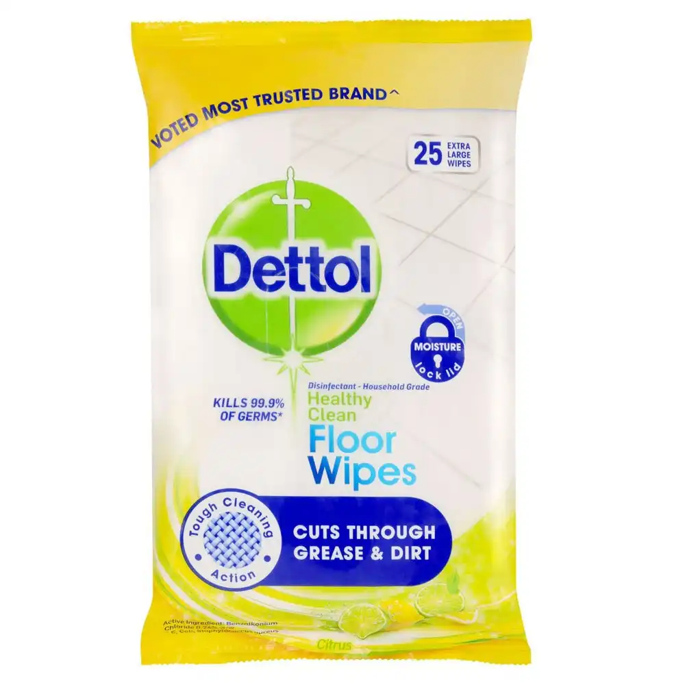 25pc Dettol Floor Wipes Cleaner Antibacterial Cleaning Disinfectant Wipe Citrus