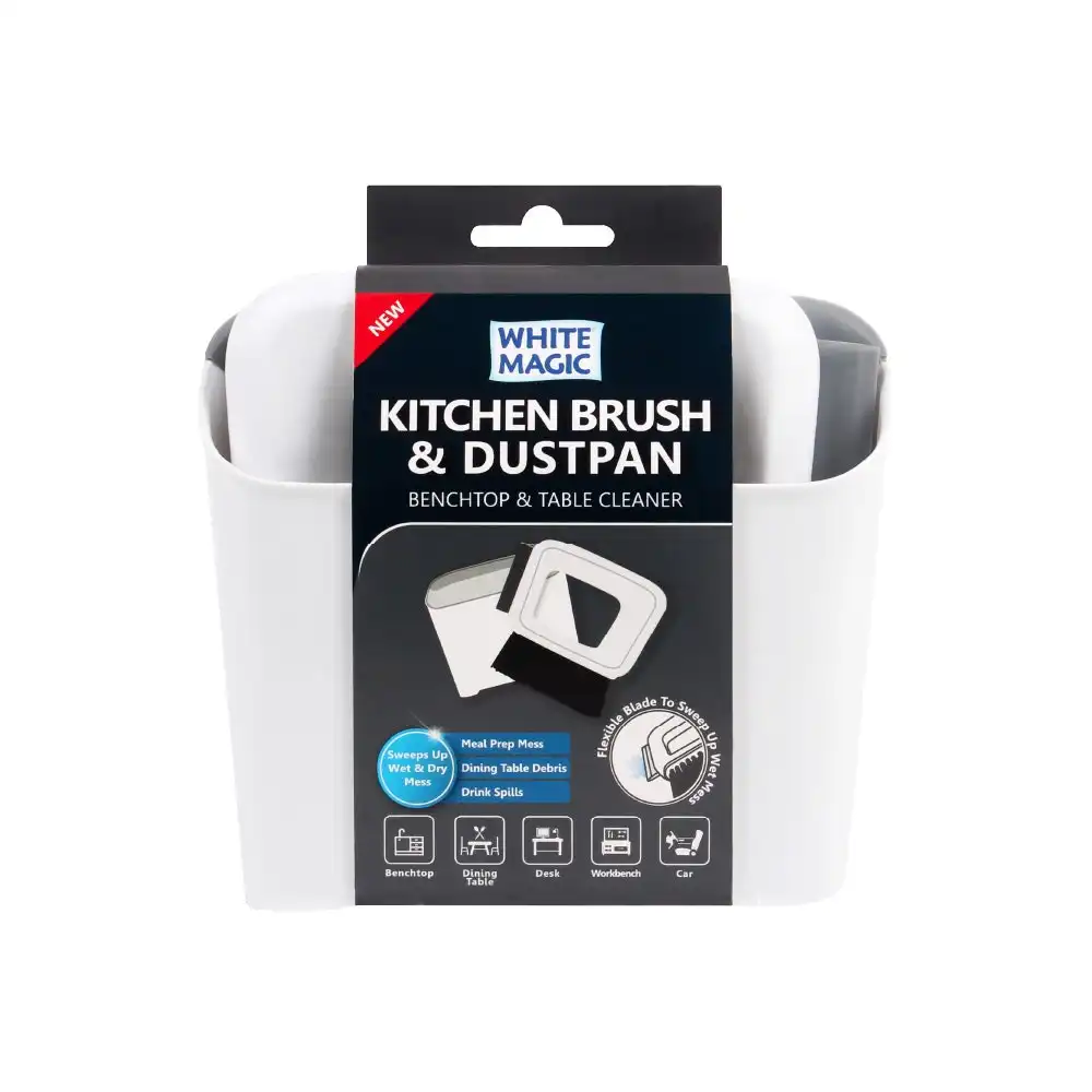 White Magic Kitchen Brush/Dustpan Benchtop/Table/Desk/Car Dry/Wet Spills Cleaner