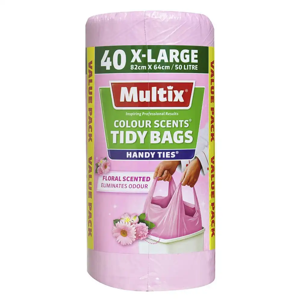 80x Multix 50L Floral Scent 82cm Tidy Bags Rubbish/Trash Garbage Bag X-Large