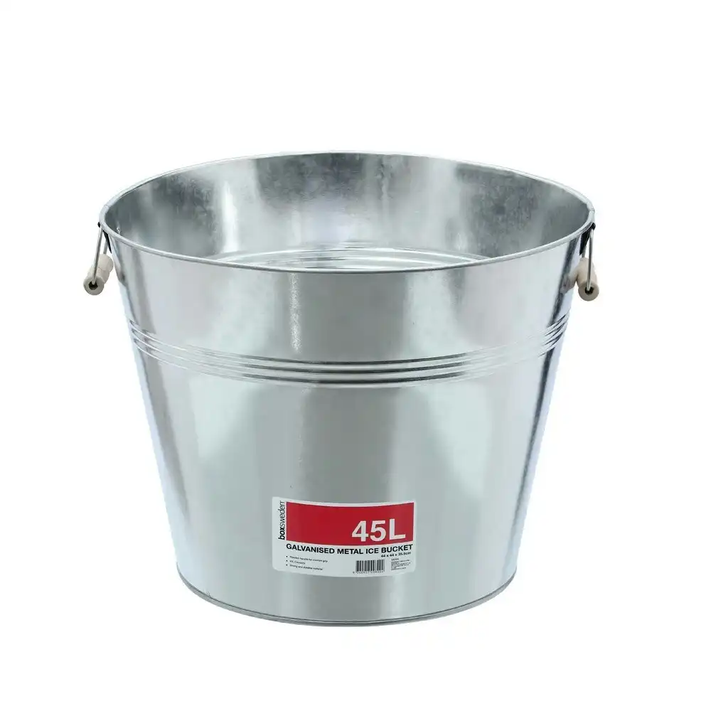 Boxsweden 45L Metal Ice Bucket 44cm Wood Handle Water Vessel Storage Galvanised