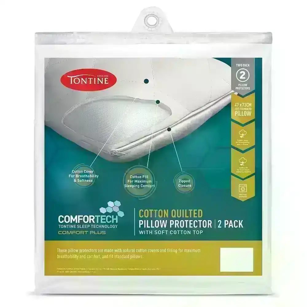 2pc Tontine Comfortech Cotton Cover Quilted Pillow Protectors 47 x 73 cm Bedding