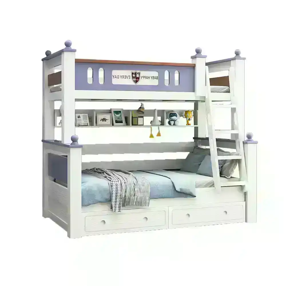 Mason Taylor Bunk Bed Solid Rubber Timber Safety Rails Big Storage - White&Blue