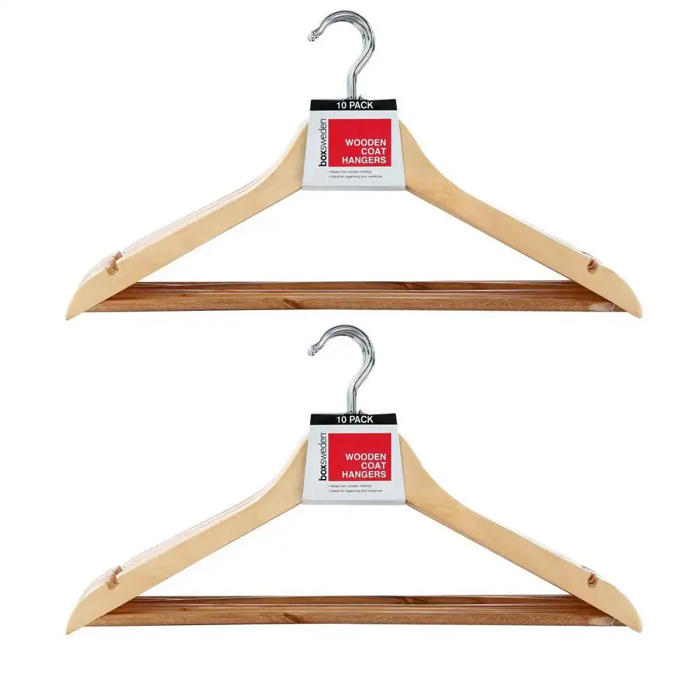 20pc Boxsweden 44.5cm Wooden Hanger/Wardrobe Organiser for Dress/Clothes/Shirt