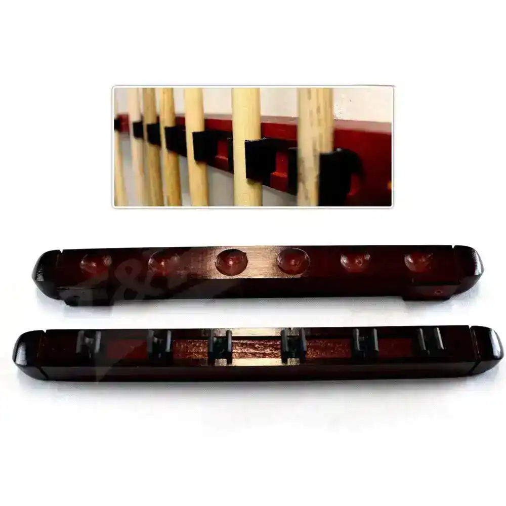 MACE 6 Cues Clip Wooden Snooker Pool Cue Rack Wall Mounted Mahogany