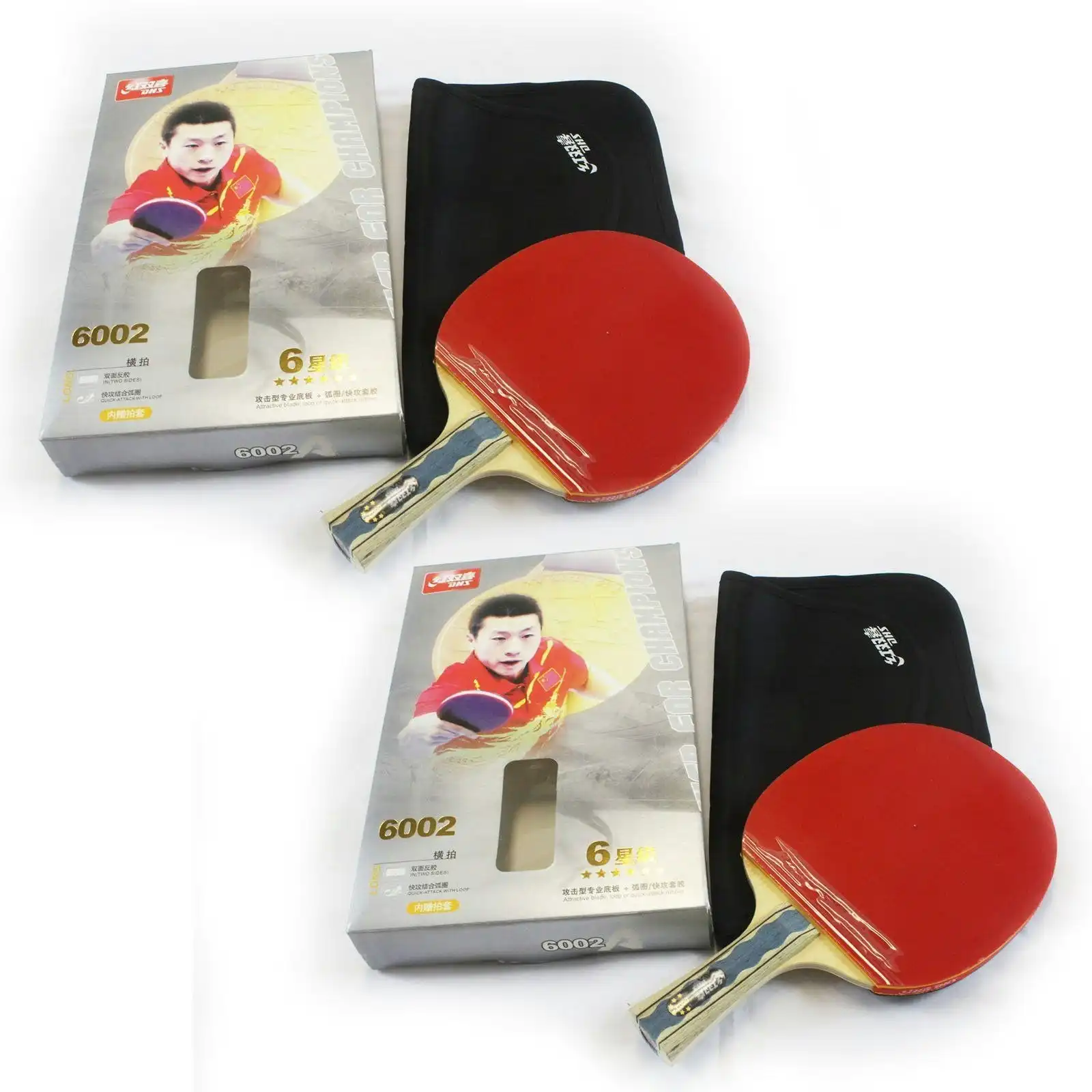 DHS 2x 6002 Table Tennis Bat Racket Ping Pong Free Bat Case