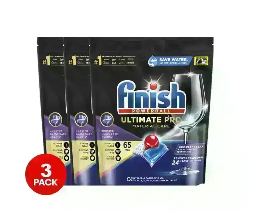 3x Finish Ultimate Pro Material Care Dishwasher Tablets 65 Pack
