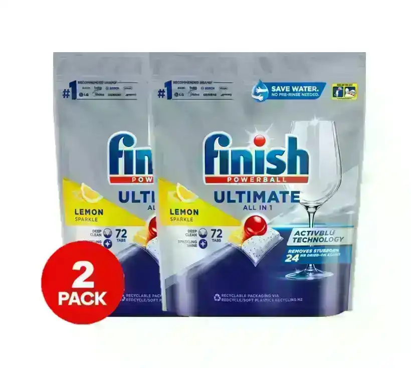 2 x Finish Ultimate All In One Lemon Sparkle Dishwasher 72 Tablets