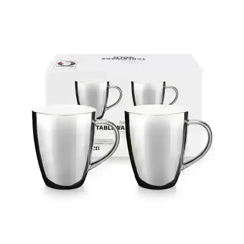 VTWonen Silver Extra Large 400ml Mugs with Ear Set of 2