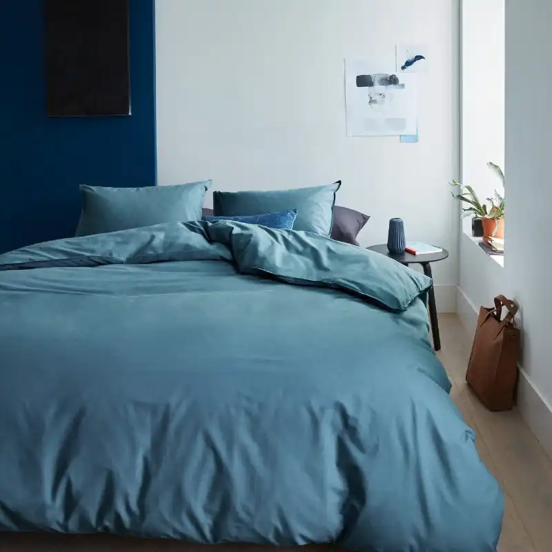 Bedding House Organic Cotton Basic Blue Grey Quilt Cover Set
