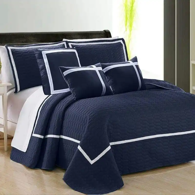 Home Fashion Two-Tone Embossed Navy 6 Piece Comforter Set