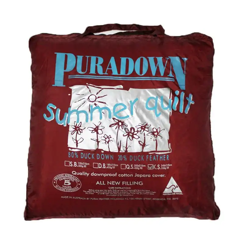 Puradown Summer Weight 80% Duck Down 20% Duck Feather Quilt