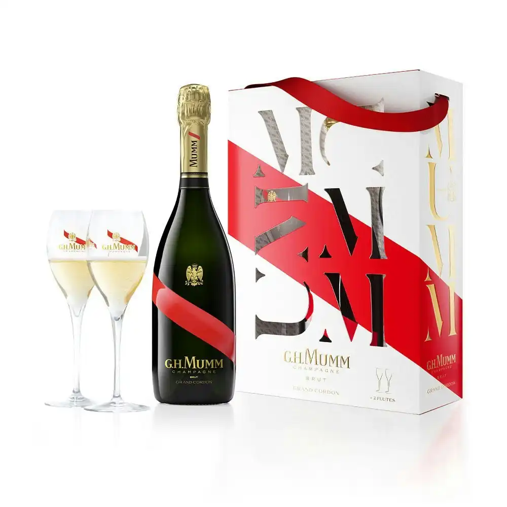 G.H. Mumm Grand Cordon (750mL) Champagne Gift Pack + Two Champagne Glasses