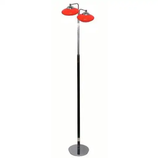 UFO - Polished Chrome Floor Lamp - Red Glass Shade