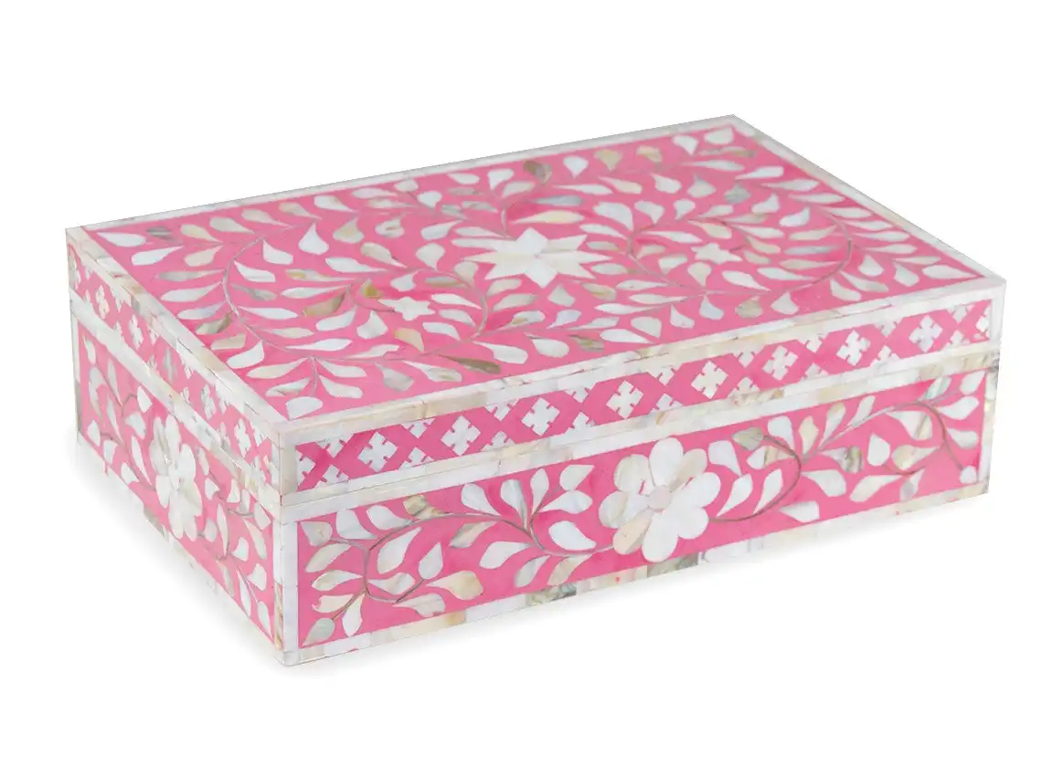 Zohi Interiors Zohi Interiors Signature Collection : Mother of Pearl Inlay Large Box in Floral/Strawberry