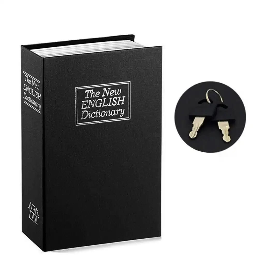 Security Dictionary Book Box Secret Safe Storage Key Lock Cash Jewellery-Small,Black