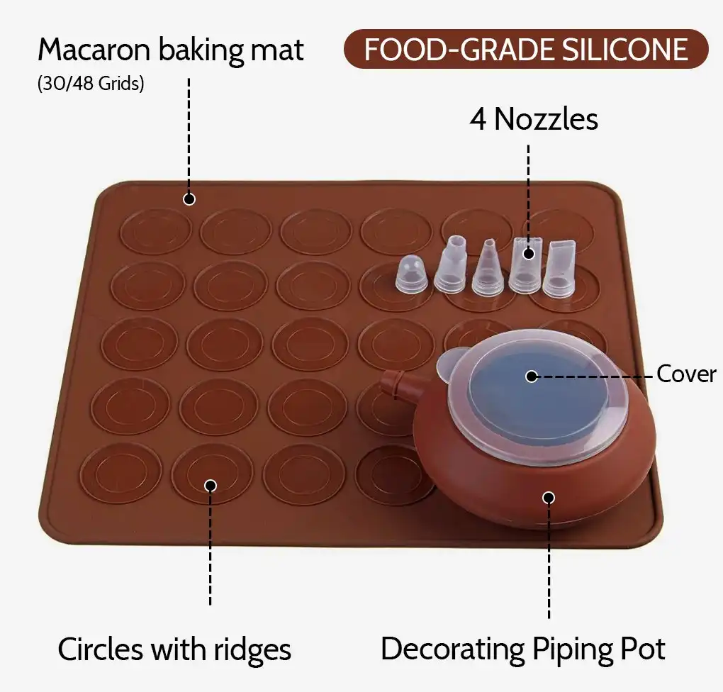 30/48 Cavities Macaron Macaroon Baking Mat Cake Silicone Tray Sheet 4 Nozzles