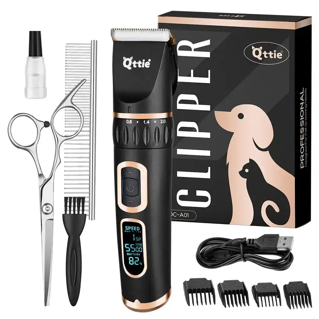 Qttie Cat Dog Pet Clippers Hair Electric Clipper Grooming Trimmer Shaver Kits 2000mAh