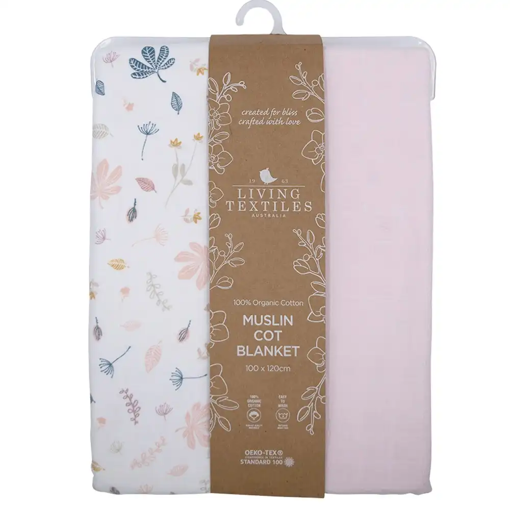 Organic Muslin Cot Blanket Botanical/Blush Floral