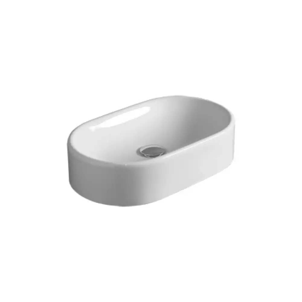 Simas FL13 Flow Ovale Ceramic Counter-Top Wash-Basin No Tap Hole Gloss White