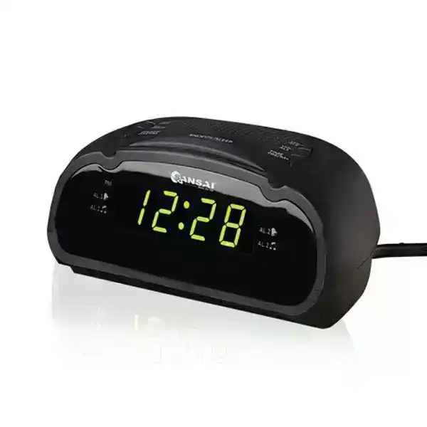 Sansai LED AM/FM Dual Alarm Clock Radio w/ Battery Back Up/Snooze Function Black