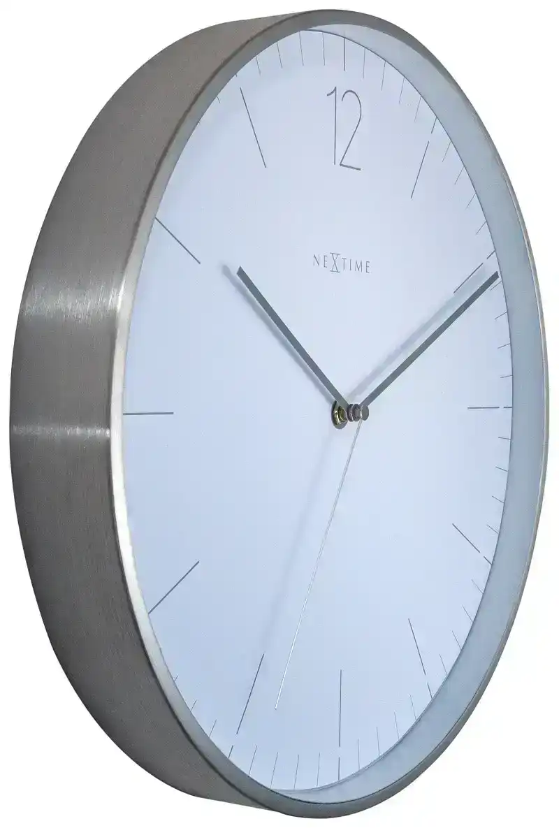 NeXtime Essential Silver 34cm Hanging Wall Clock Round Analogue Elegant White