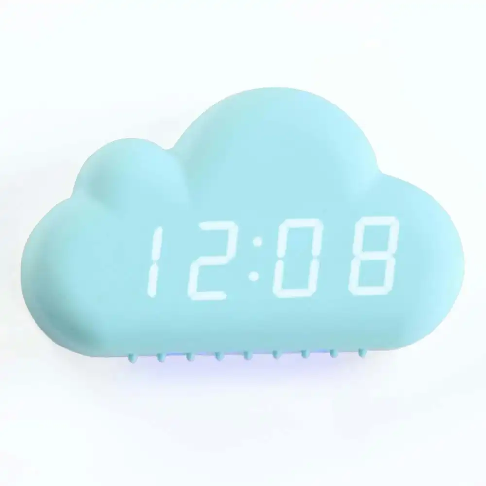 Digital LED Display USB/Battery Cloud Shape Alarm Clock w/Date/Temperature Teal