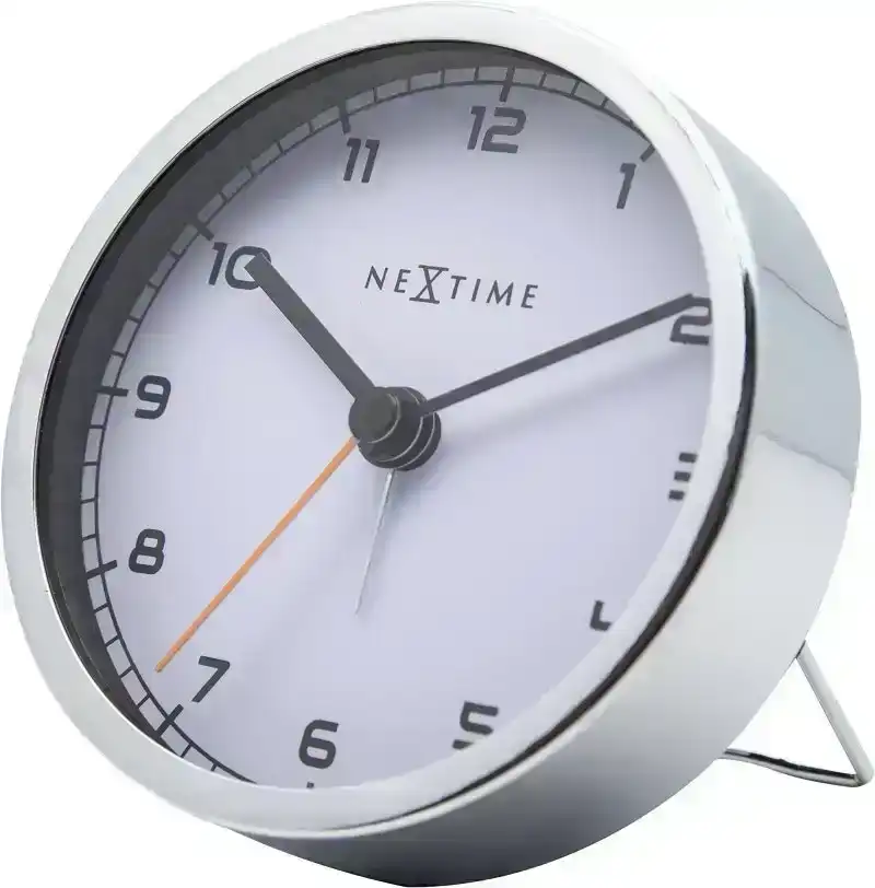 NeXtime 9cm Company Metal Analogue Alarm Clock Round Office Decor Quartz White