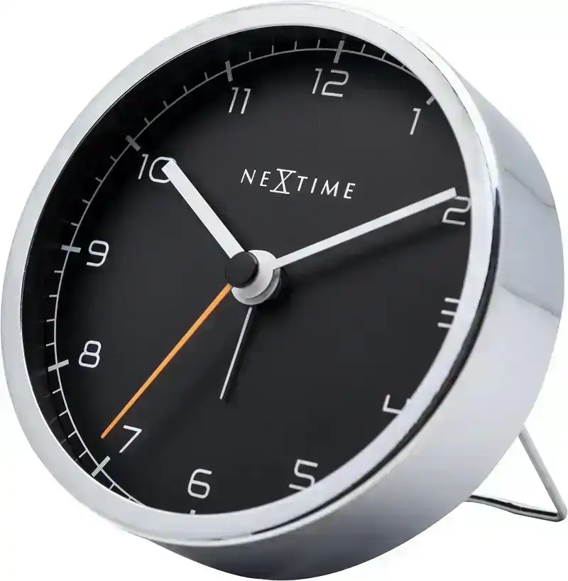 NeXtime 9cm Company Metal Analogue Alarm Clock Round Office Decor Quartz Black