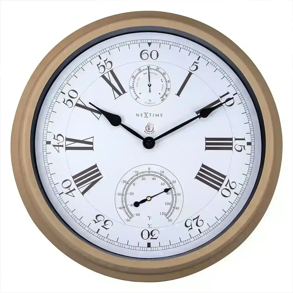 NeXtime 40.5cm Hyacinth Thermometer/Hygrometer Round Outdoor Wall Clock Brown