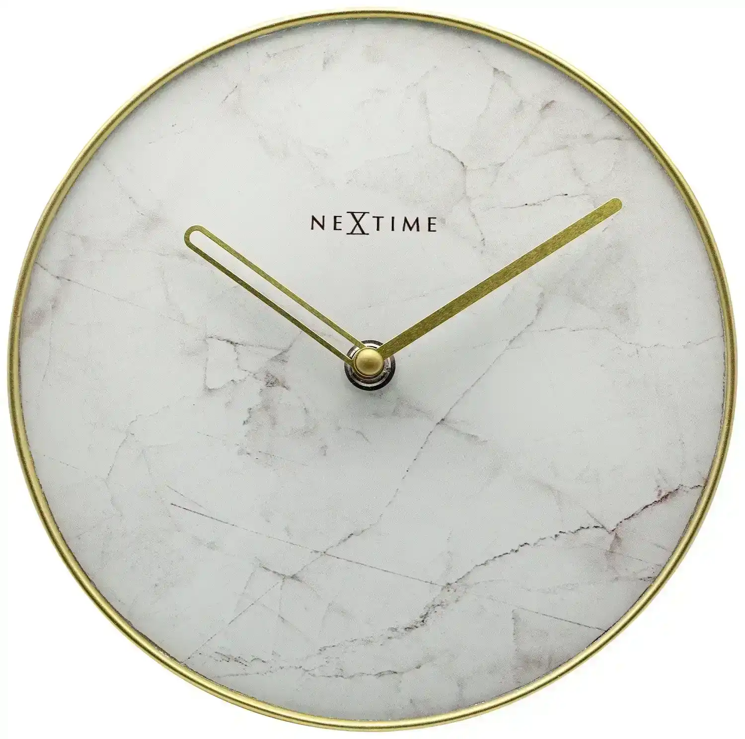 NeXtime 20cm Marble Table/Desk Round Analogue Clock Home/Office Decor White/Gold