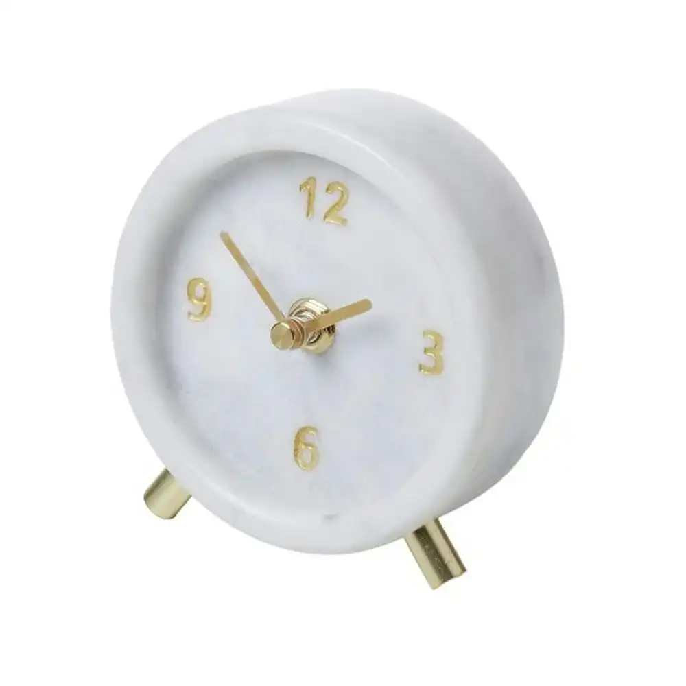 Amalfi White Marble/Metal Desk/Table Analogue Standing Clock Home Décor 11cm
