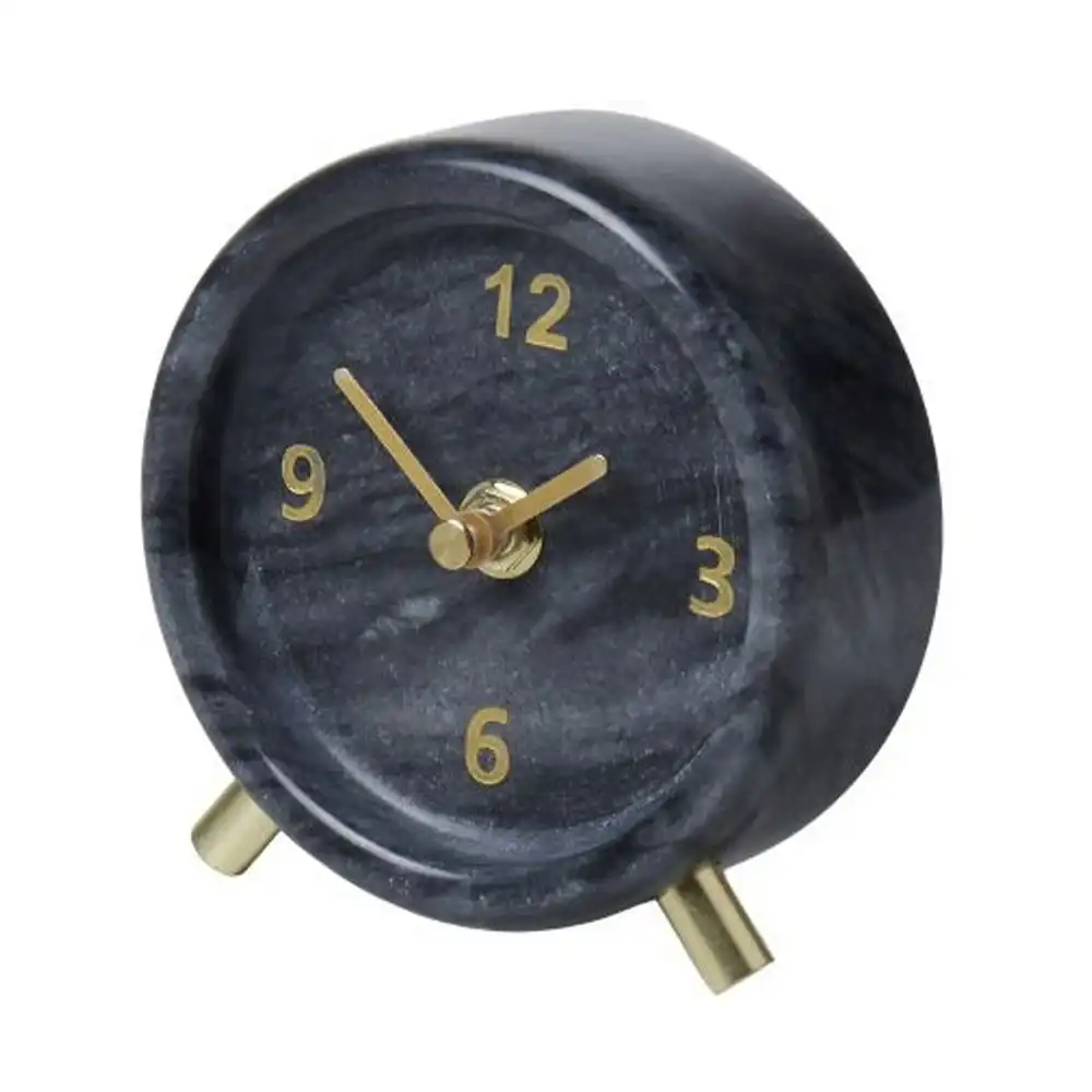 Amalfi Black Marble/Metal Desk/Table Analogue Standing Clock Home Décor 11cm